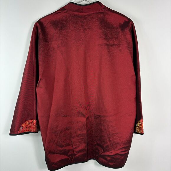 Asian red satin jacket L mandarin collar luxury boho light weight blazer style - Picture 11 of 14